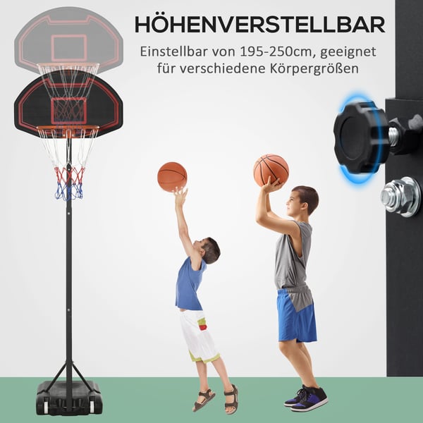 Basketballkurv med stativ, 73x49x195-250 cm, Sort