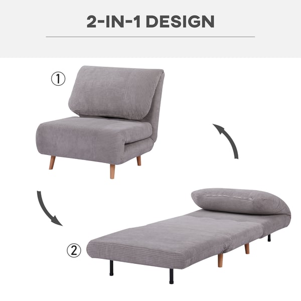 Sovesofa, 2-i-1 justerbar foldbar madras, 82x89x83 cm, lysegrå