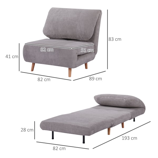 Sovesofa, 2-i-1 justerbar foldbar madras, 82x89x83 cm, lysegrå