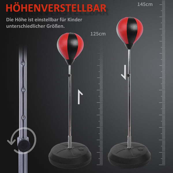 Punching Ball Sæt, Justerbar Højde 125x145 cm, Rød