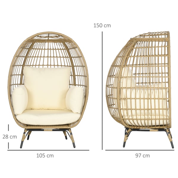 Rattan lænestol, 105x90x148 cm, khaki