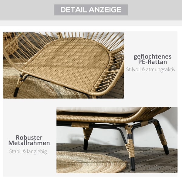Rattan lænestol, 105x90x148 cm, khaki