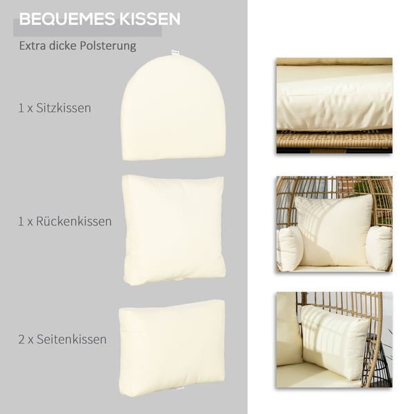Rattan lænestol, 105x90x148 cm, khaki