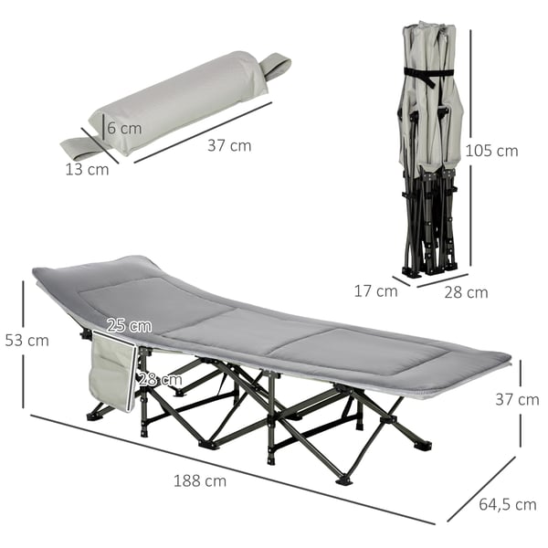 Camping Seng, 188x64,5x53 cm, Lys Grå