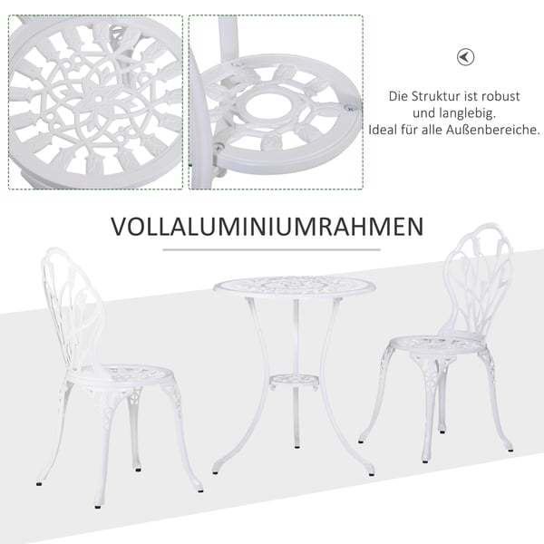 Udendørs spisebordssæt, bord 60x67 cm, stole 42,5x47,5x89 cm, hvid