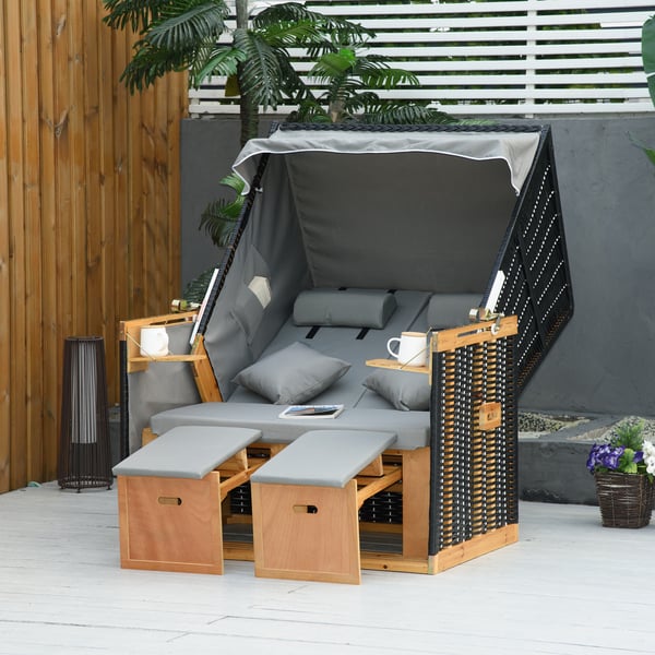 Strandstol, 118x79x160 cm, Grå