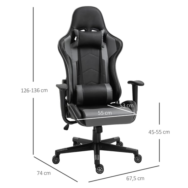 Kontorstol, Ergonomisk Gamingstol, 67,5x74x126-136 cm, Sort