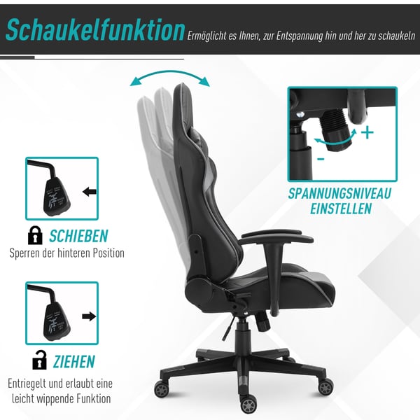 Kontorstol, Ergonomisk Gamingstol, 67,5x74x126-136 cm, Sort
