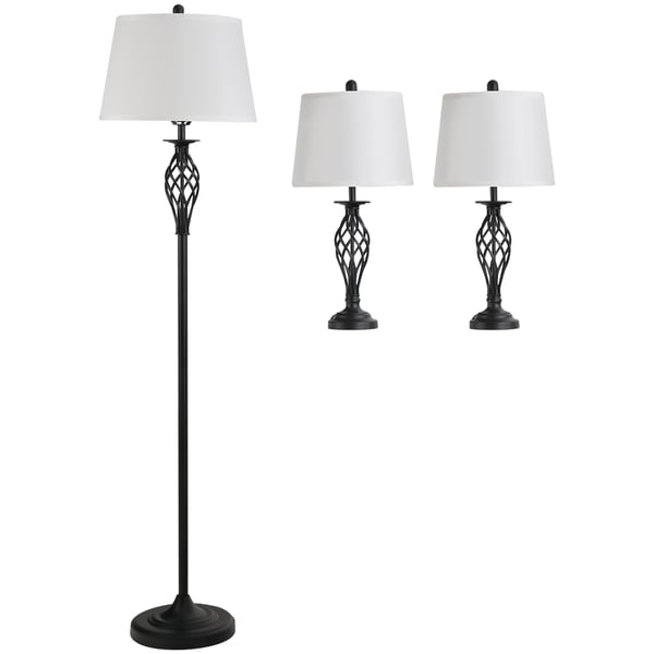 Lampesæt, 3-delt vintage gulv- og bordlampesæt, 38x158 cm, sort, hvid