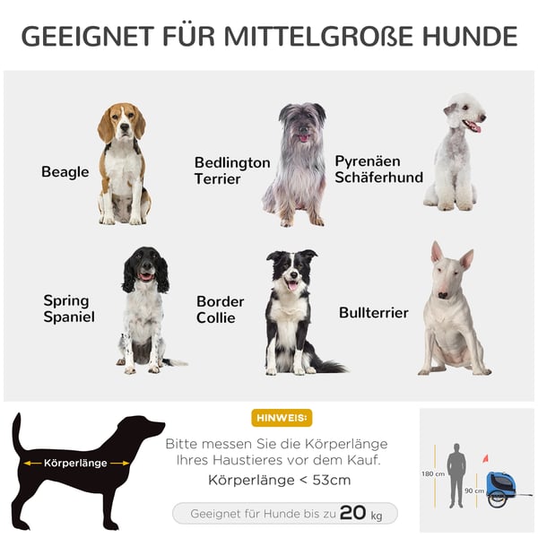 Hundecykeltrailer, 130x73x90 cm, blå og sort