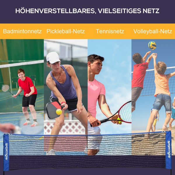 Badmintonnet sæt, 310x103x107-155 cm, blå