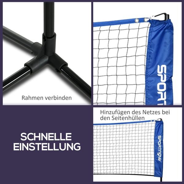 Badmintonnet sæt, 310x103x107-155 cm, blå