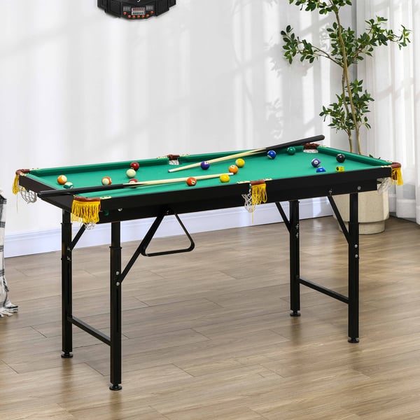 Sammenklappelig billardbord, 140x60x55-75 cm, grøn