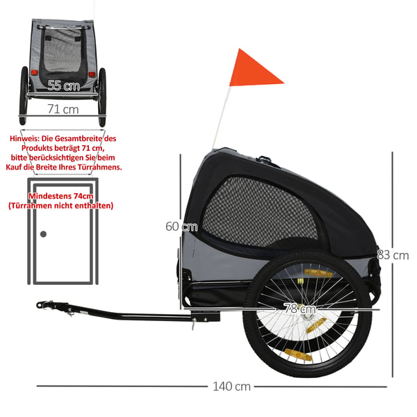 Hundtrailer, 140x71x83 cm, Svart
