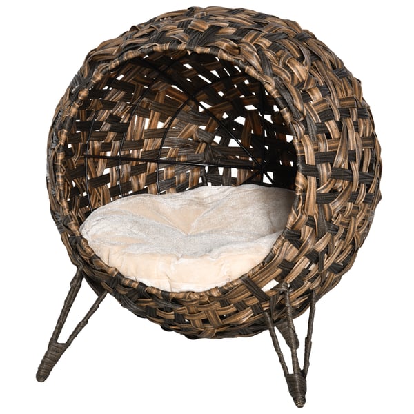 Katteseng, Rattan hævet katteseng, 52x58 cm, Brun