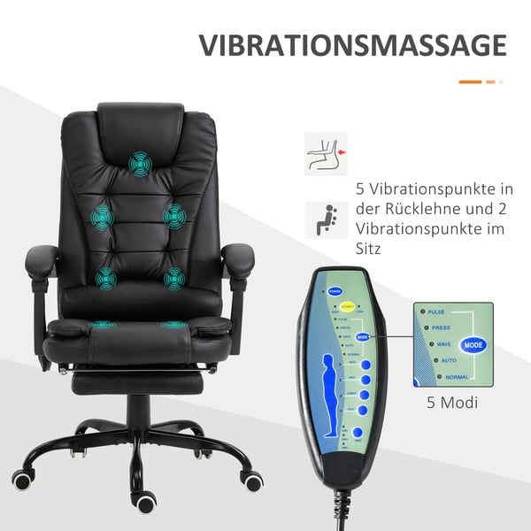 Skrivebordsstol, 67x79x111-121 cm, Sort, Massagefunktion
