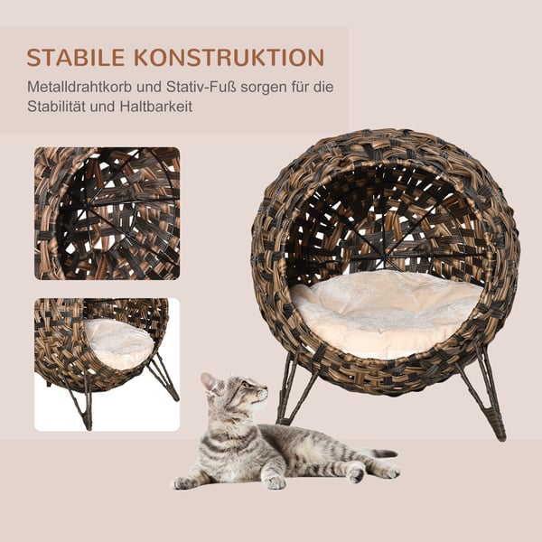 Katteseng, Rattan hævet katteseng, 52x58 cm, Brun