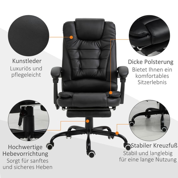 Skrivebordsstol, 67x79x111-121 cm, Sort, Massagefunktion