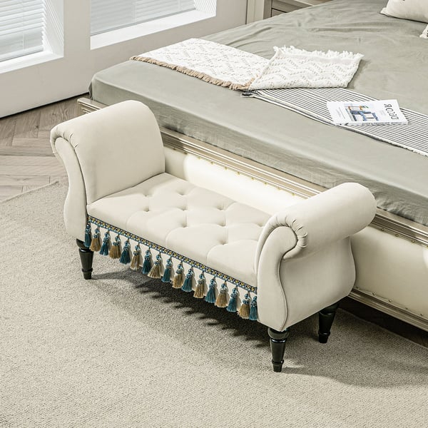Polstret bænk, 117x40x58 cm, beige