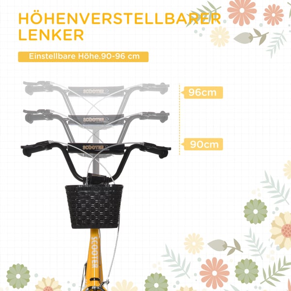 Børnescooter, Justerbar Højde, 139x58x90-96 cm, Orange Sort
