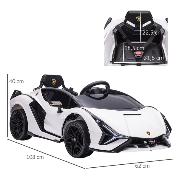 Børne elbil Lamborghini SIAN 108x62x40 cm Hvid, Metal