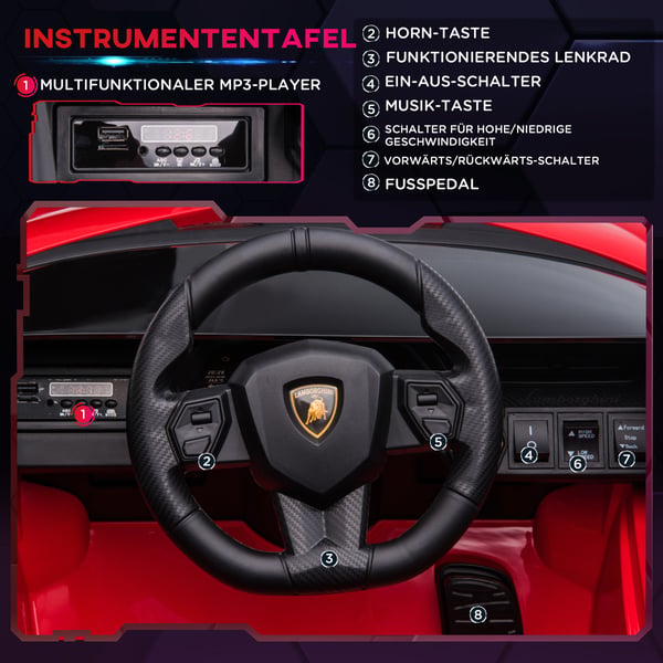 Lasten sähköauto Lamborghini SIAN 108x62x40 cm punainen, metalli, leluajoneuvo