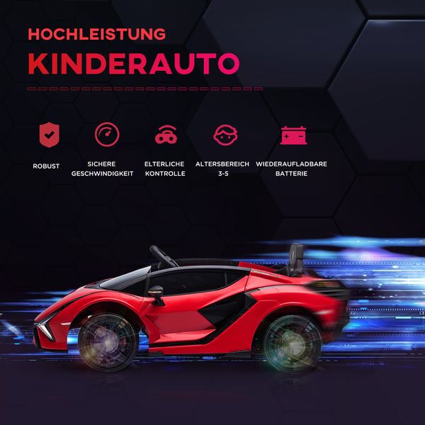 Lasten sähköauto Lamborghini SIAN 108x62x40 cm punainen, metalli, leluajoneuvo