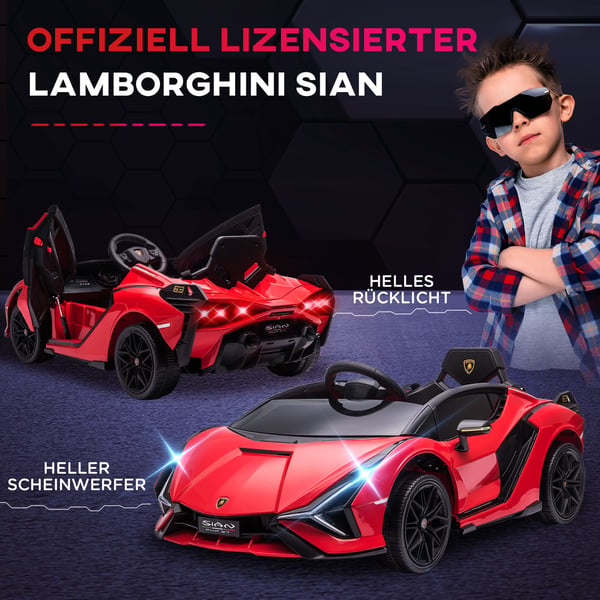 Lasten sähköauto Lamborghini SIAN 108x62x40 cm punainen, metalli, leluajoneuvo