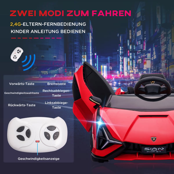 Lasten sähköauto Lamborghini SIAN 108x62x40 cm punainen, metalli, leluajoneuvo