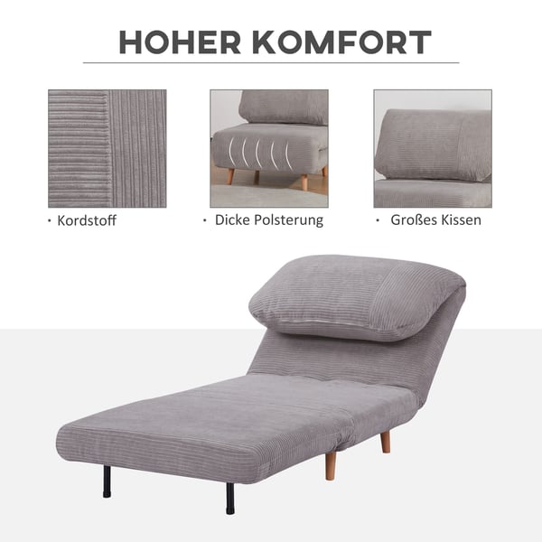 Sovesofa, 2-i-1 justerbar foldbar madras, 82x89x83 cm, lysegrå