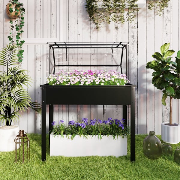 Hævet plantebed med betræk, 100x48x124 cm, sort