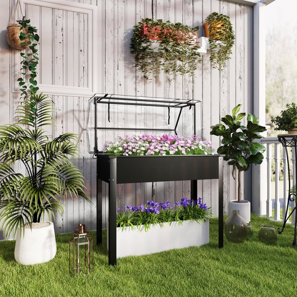 Hævet plantebed med betræk, 100x48x124 cm, sort