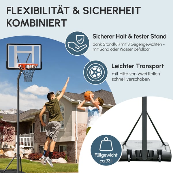 Basketballkurvstander, 90x165x302-352 cm, Sort