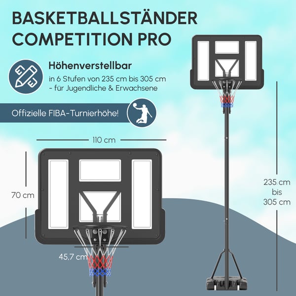 Basketballkurv, 110x75 cm, Sort
