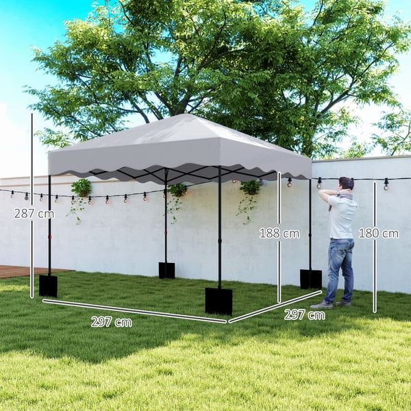 Pop-up Pavillon, 297x297x287 cm, Lysegrå