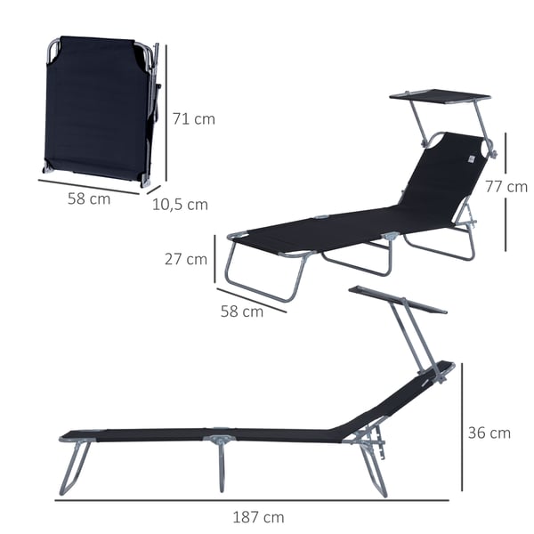 Solstol, 187x58x36 cm, Svart