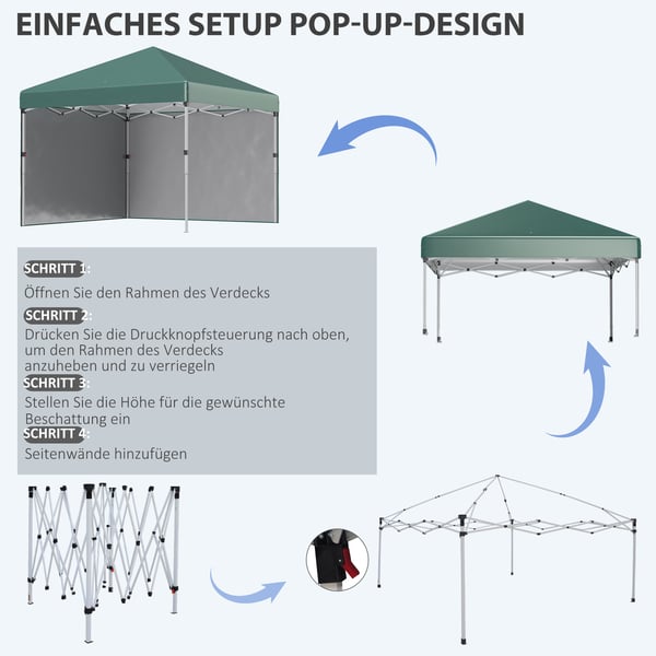 Pop-up Pavillon, 297x297x288 cm, Grøn