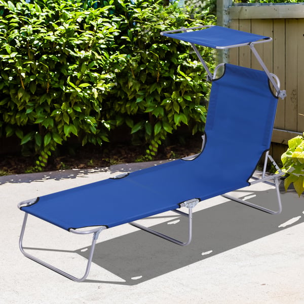 Solstol med baldakin, 187x58x36 cm, blå