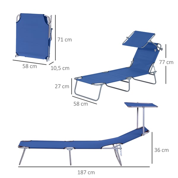 Solstol med baldakin, 187x58x36 cm, blå