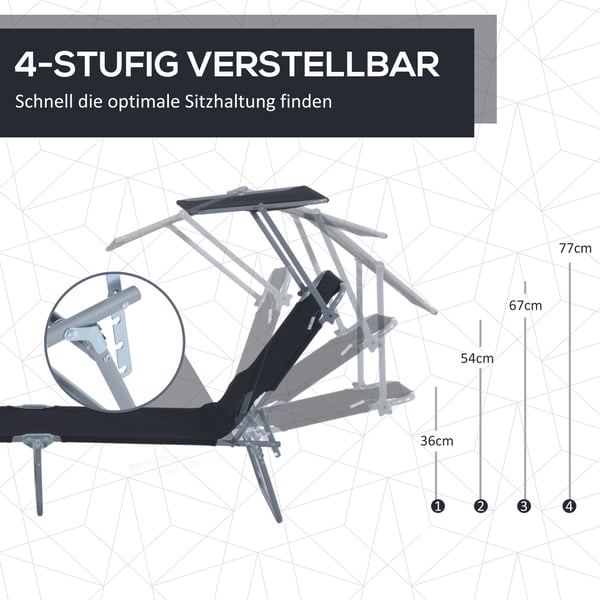 Solstol, 187x58x36 cm, Svart