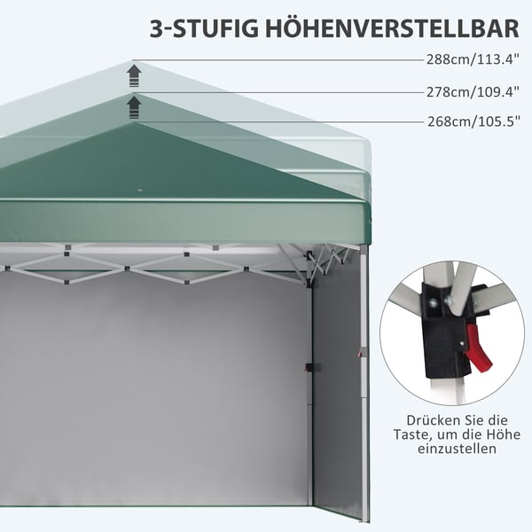 Pop-up Pavillon, 297x297x288 cm, Grøn
