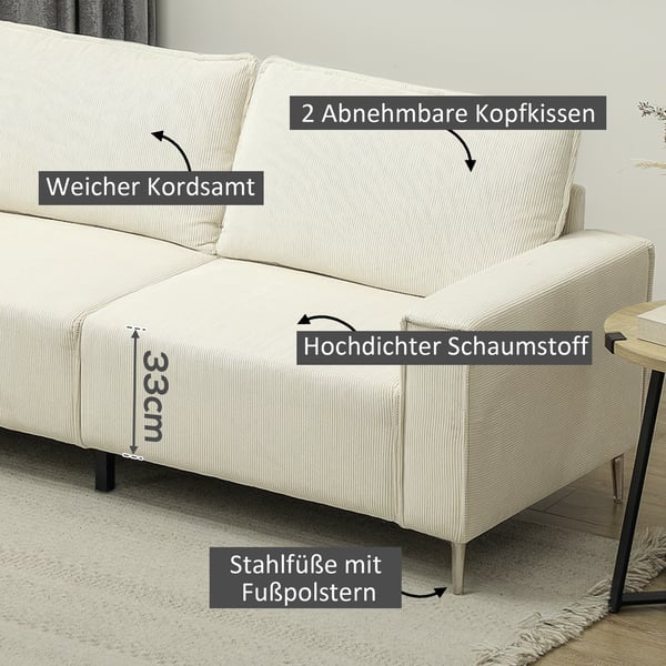Soffa, 193x77x80 cm, Krämfärgad