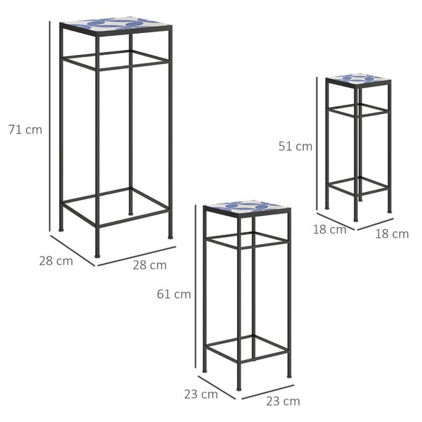 Planteopsats Sæt, 28x28x71 cm 23x23x61 cm 18x18x51 cm, Blå
