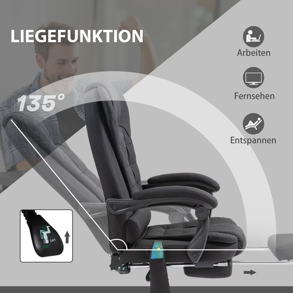 Kontorstol med massagefunktion, 65x138x98-104 cm, sort