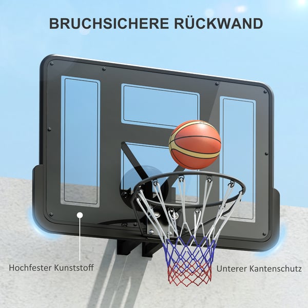 Basketballkurv, 110x75 cm rygplade, 45 cm stålfælg, sort