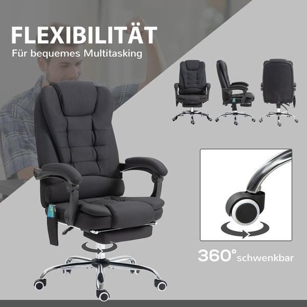 Kontorstol med massagefunktion, 65x138x98-104 cm, sort