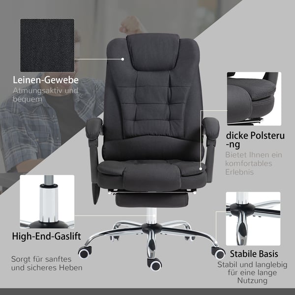 Kontorstol med massagefunktion, 65x138x98-104 cm, sort