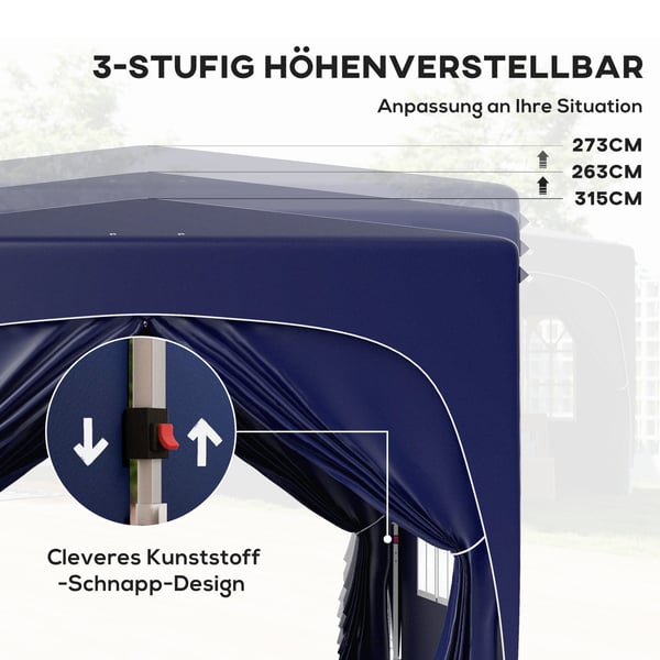 Sammenklappelig pavillon, 300x300x273 cm, blå