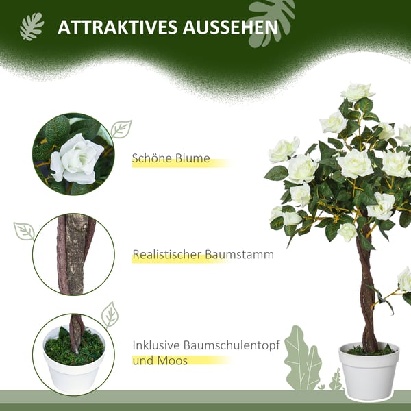 Kunstig rosenplante, 18x90 cm, hvid