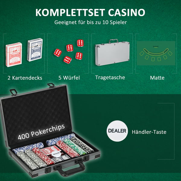 Poker Sæt, 39,5x28x8 cm, Grå